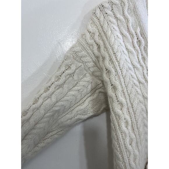 Cable Knit Fisherman Cardigan M Grandma Preppy Coastal Quiet Luxe Minimal Wool - Picture 5 of 16